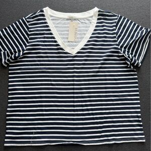 Z Supply Gray & White Striped Knit Short Sleeve Tee